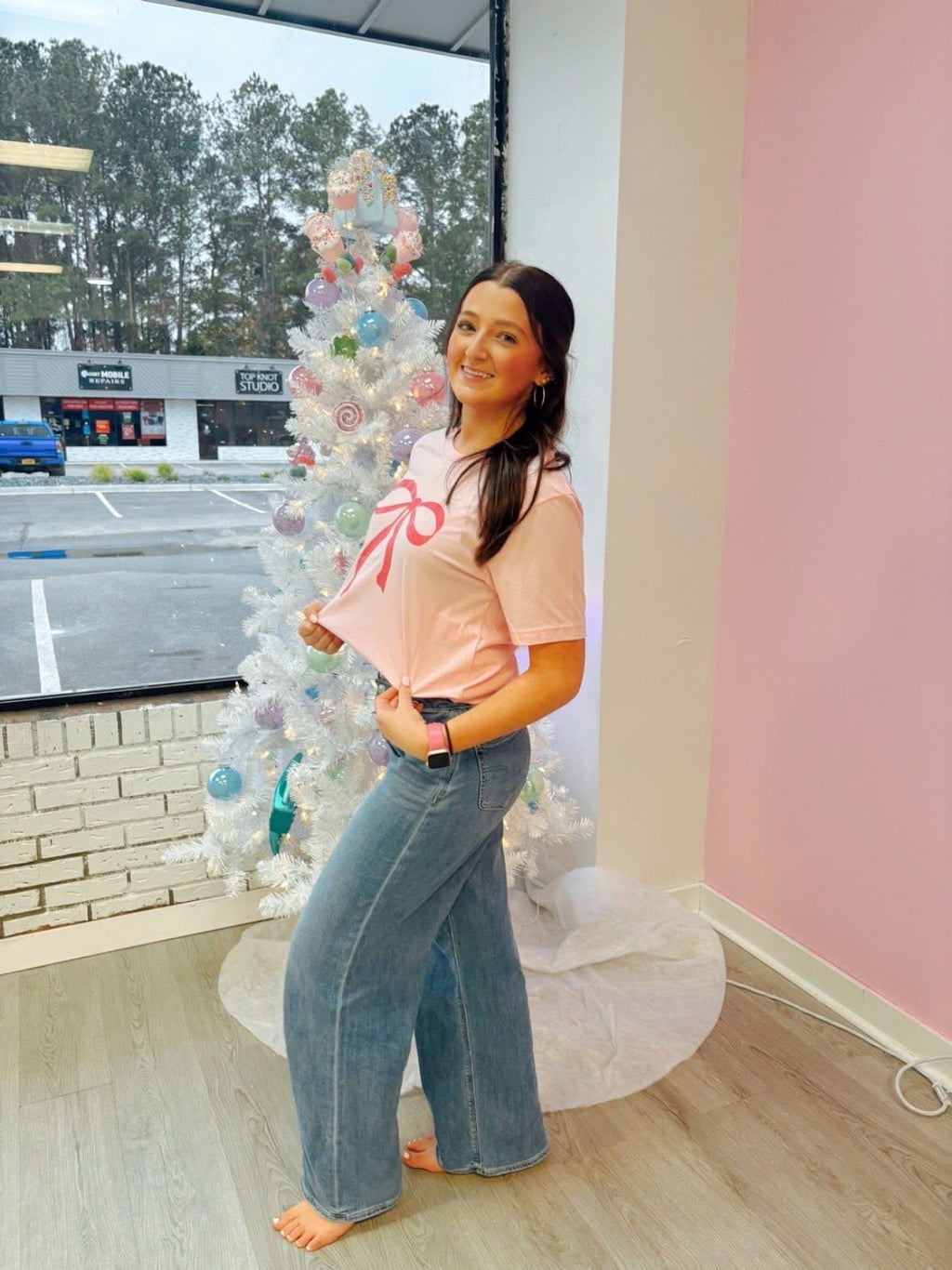 Pink bow tee